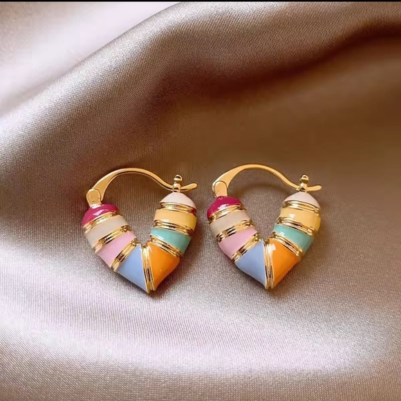 Jewelry - Colorful Gold-Tone Hoop Earrings